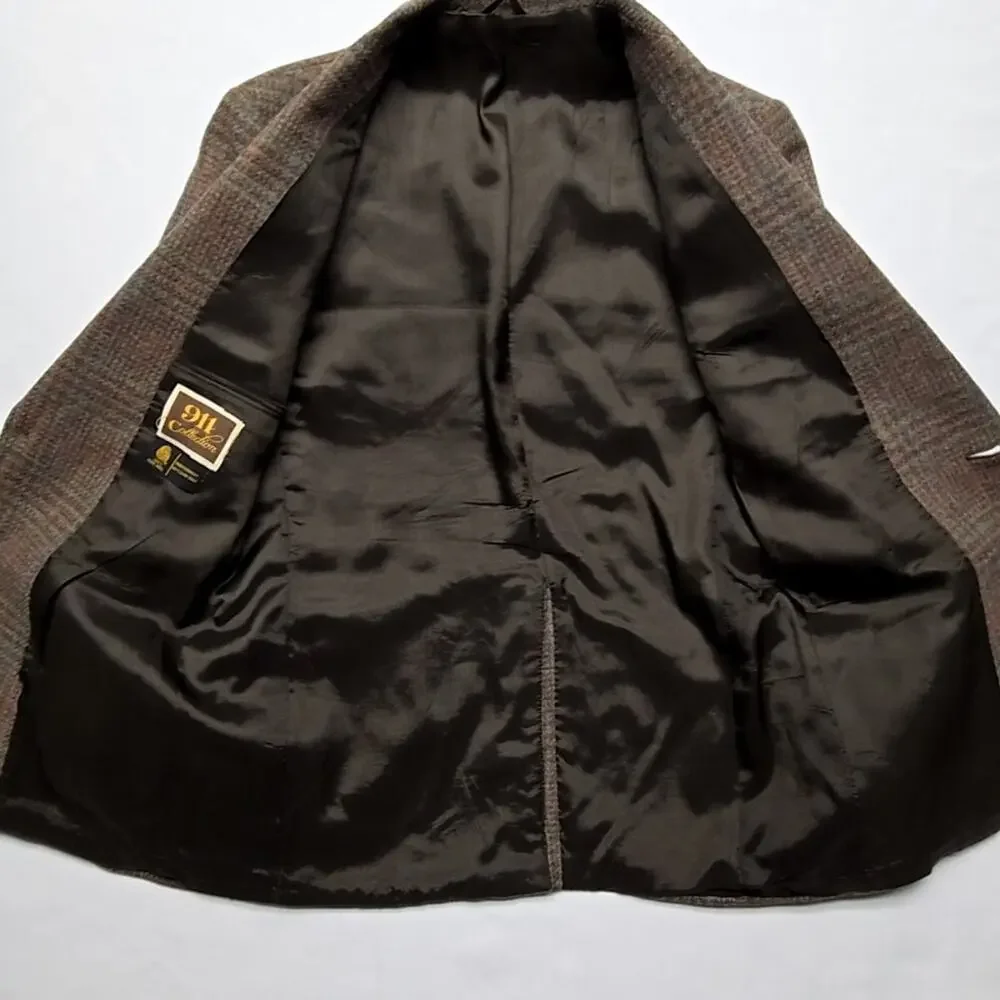 Vintage 911 Collection Wool Blazer Plaid Brown Mens Jacket 38R Classic